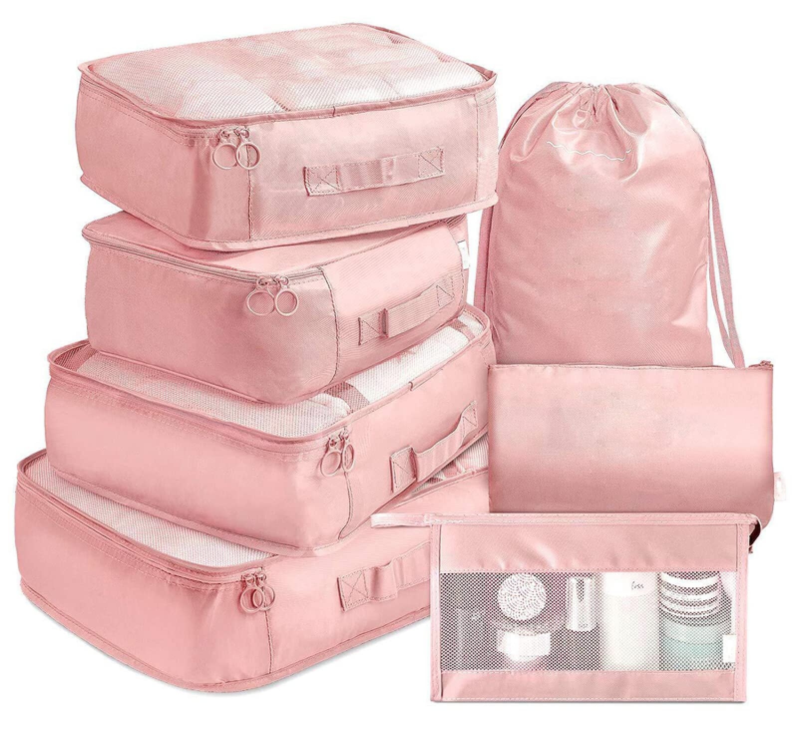 Packwürfel, 7 Stück, Dicke Reise-Organizer, Packtaschen, Reisegepäck-Pack-Organizer mit Schuhbeutel, Pink