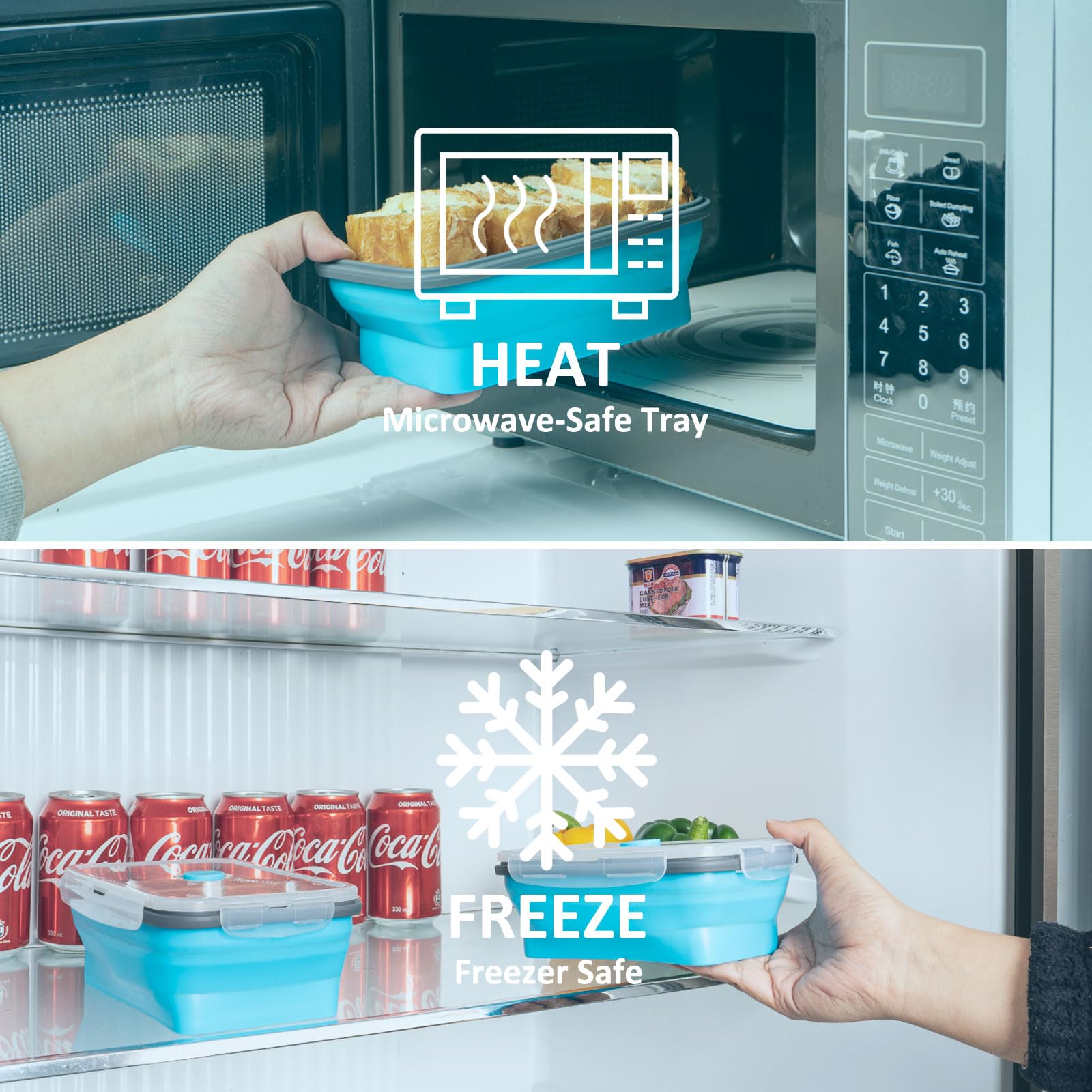 Juego de 4 recipientes plegables para almacenamiento de alimentos, 800 ml
