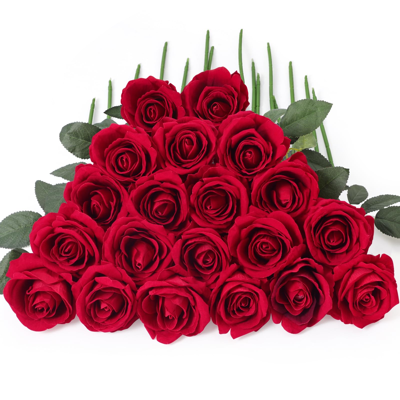 Alecono Red Roses 20Pcs - 4in Real Touch Artificial Roses, Velvet Soft Fake Flowers with Long Stems for Mother’s Day, Wedding Centerpieces, DIY Home Decor