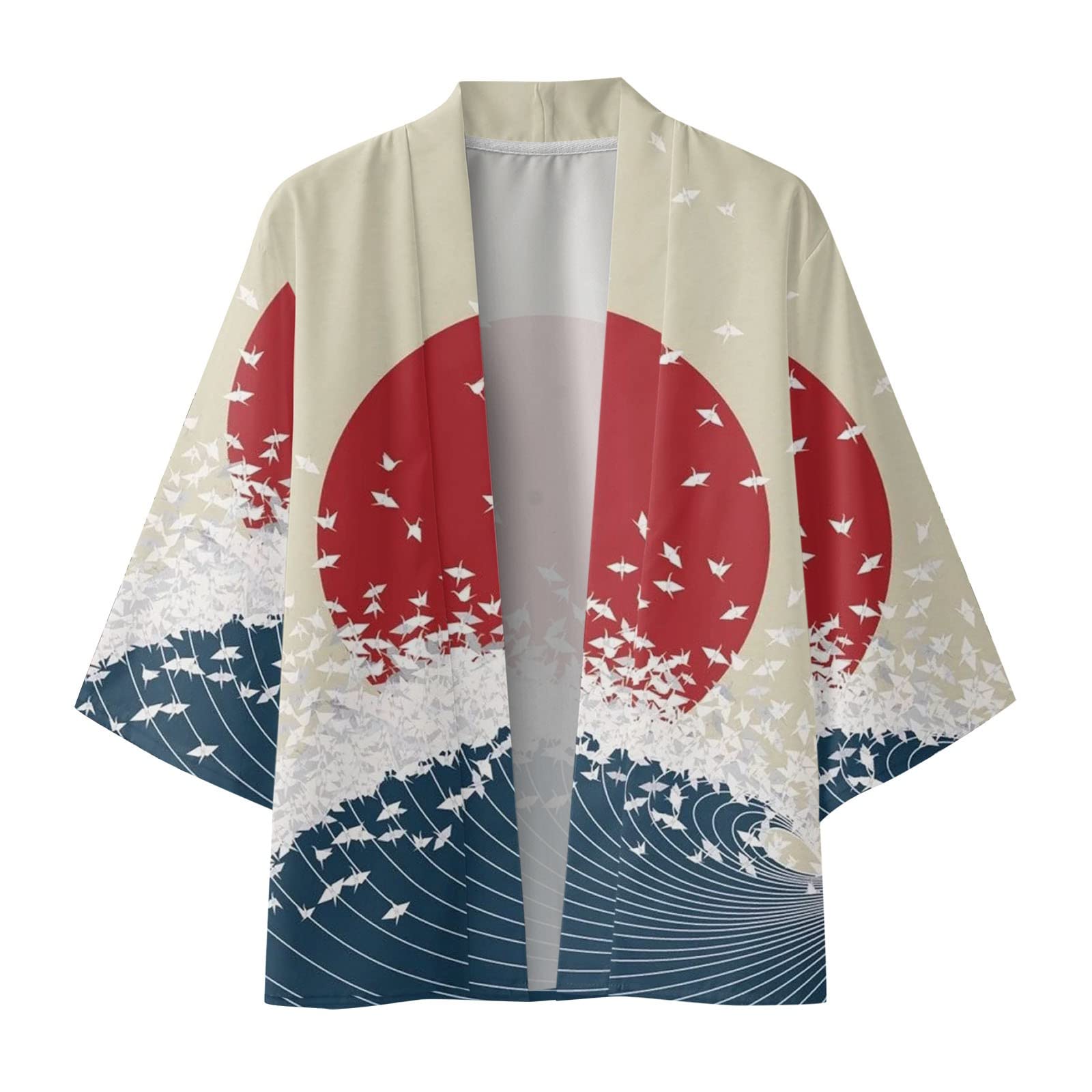 Beokeuioe Kimono para hombre Japón Happi Kimono Primavera-Verano Chaqueta Yukata Coat Ukiyoe Baggy Kimono Cardigan Tradicional Japonés Haori Disfraz