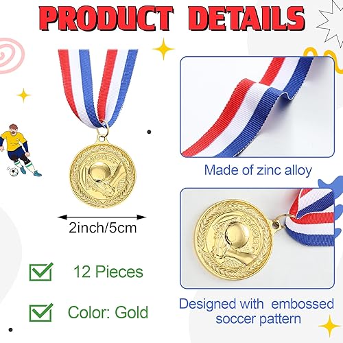 Miniatura 9 de RoundFunny 12 medallas de premio, medallas de oro, estilo olímpico, premios de oro para competiciones deportivas, fiestas, 2 pulgadas