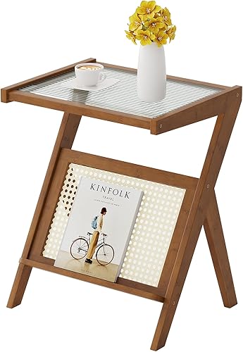 FILWH Mesita auxiliar de noche, mesa auxiliar de cristal, mesa pequeña de bambú de ratán sintético, escritorio para computadora, mesa de café con disponible en Yaxa Venezuela