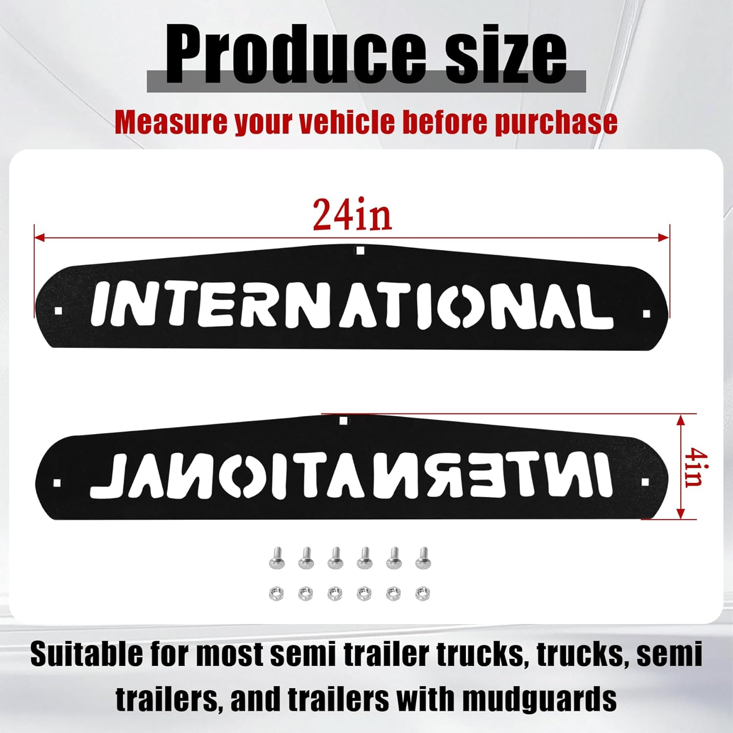24"x4" Black Aluminum Mud Flap Weights with Bolt Thru Studs Suitable for Semi Truck and Semi Trailer Mud Flap Hanger（International）