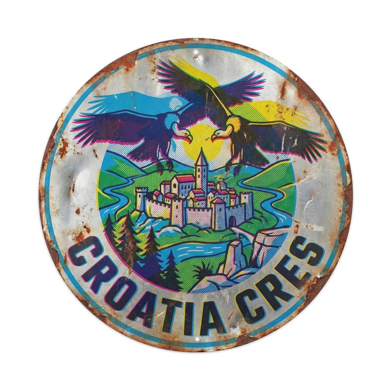 Este 8X8inch Style Cres Griffon Croatian Vintage Ink Heritage Destination Metal Tin Sign