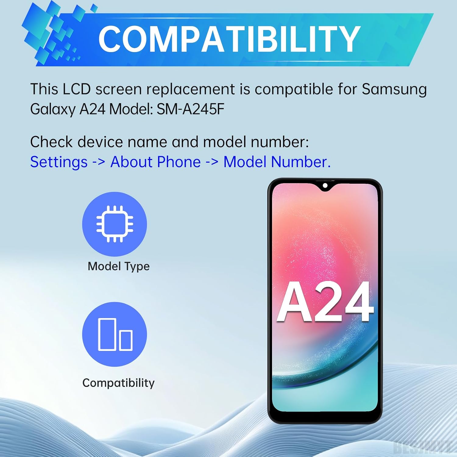 for Samsung Galaxy A24 Screen Replacement with Frame LCD Display Touch Digitizer Full Assembly and Side Button Ear Speaker Vibration Motor Glass Repair Tools Kit SM-A245F