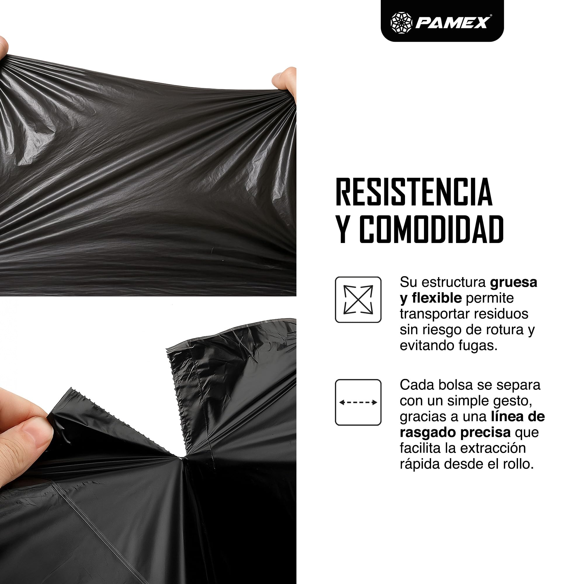 Pamex - Bolsa Basura 50L 70x75cm Cierre Fácil Para Papeleras Basuras Desechos Rollo 10 Bolsas (28)