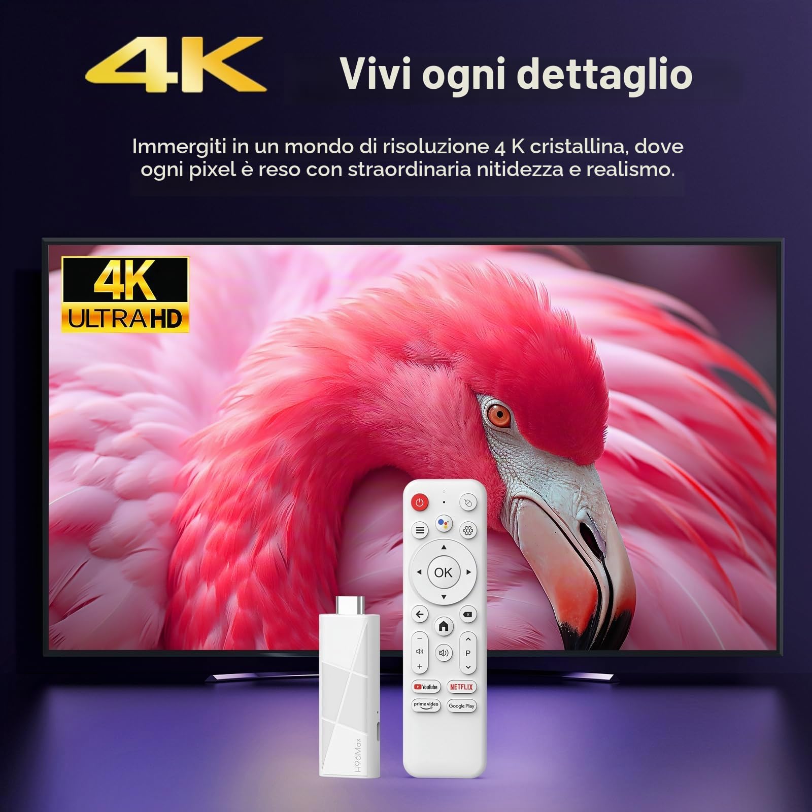 4K Ultra HD H96Max Media Player Smart TV Stick, HD2.0 BT5.4, WiFi 6