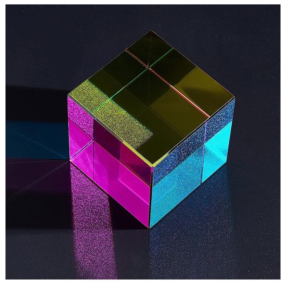 BLUEZY Farbwürfel Mixing Color Cube 50mm Glas Prisma Spezial Würfel RGB Dispersion Prisma Prisma Kristall Würfel für Prisma Licht wechselnde Würfel für Spielzeug, Science Learning Cube 5 * 5cm
