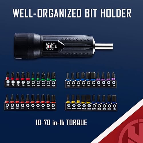 Miniatura 5 de KNINE OUTDOORS Juego de destornilladores dinamométricos de 10 a 70 pulgadas libras para mantenimiento con mango de barra en T, 40 puntas