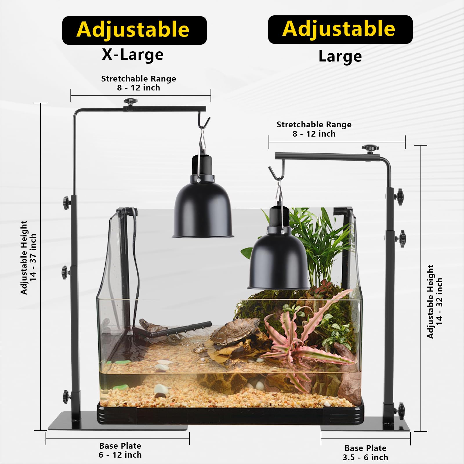 Kakalote Adjustable Reptile Lamp Stand - Metal Floor Light Holder With Base For Terrariums, Heat Lamps, Plants - View #4