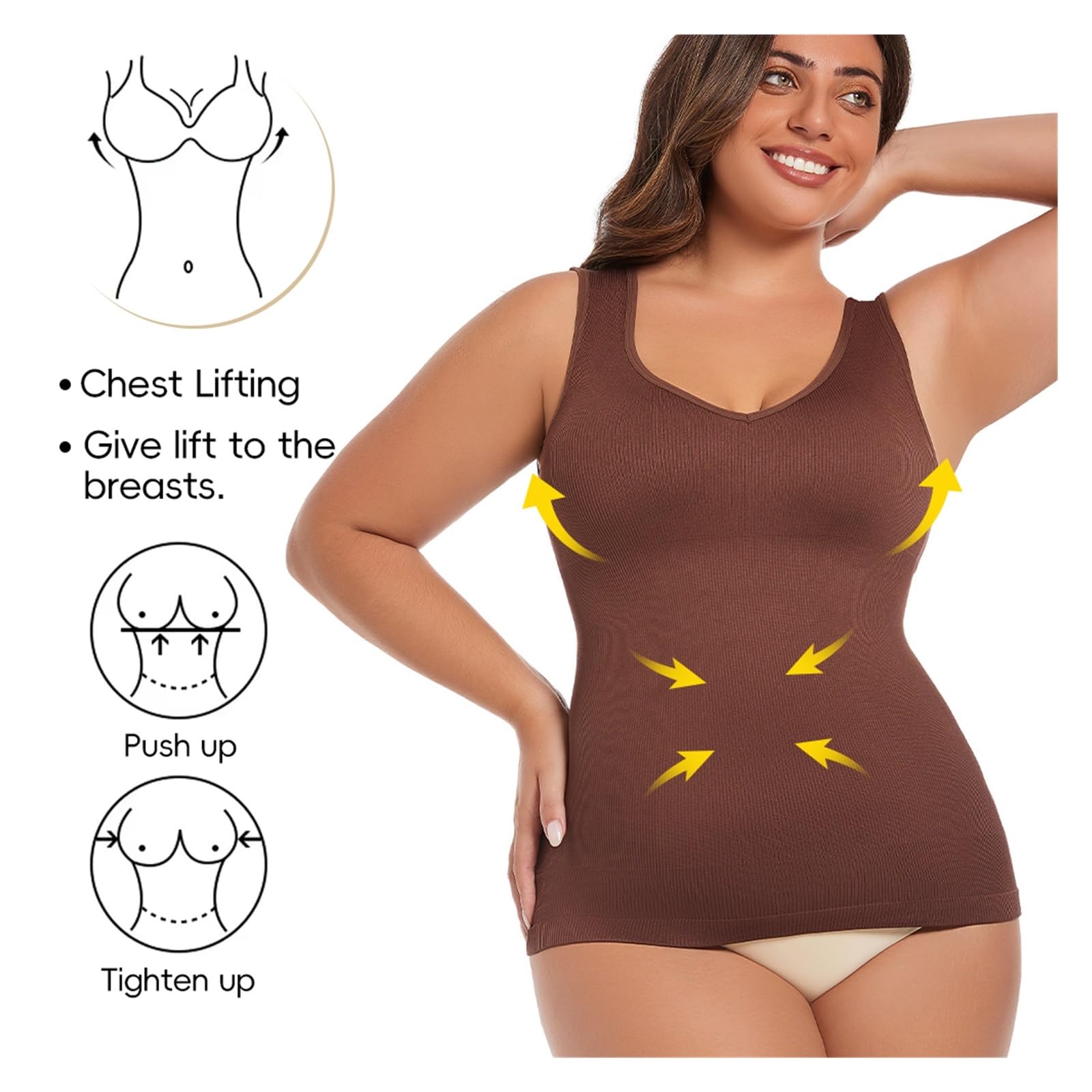 LYGXWJFC Fajas Moldeadoras con Cuello en V para Mujer, Camisola con Control de Barriga, Ropa Interior Adelgazante S-3XL