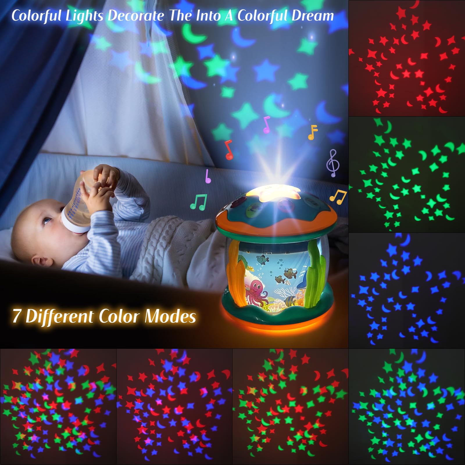 6-12 Monate Babyspielzeug Musikspielzeug mit Licht für Bauchzeit Babyspielzeug 3-6 7 8 9 12 18 Monate Rotierender Ozean Frühlernspielzeug