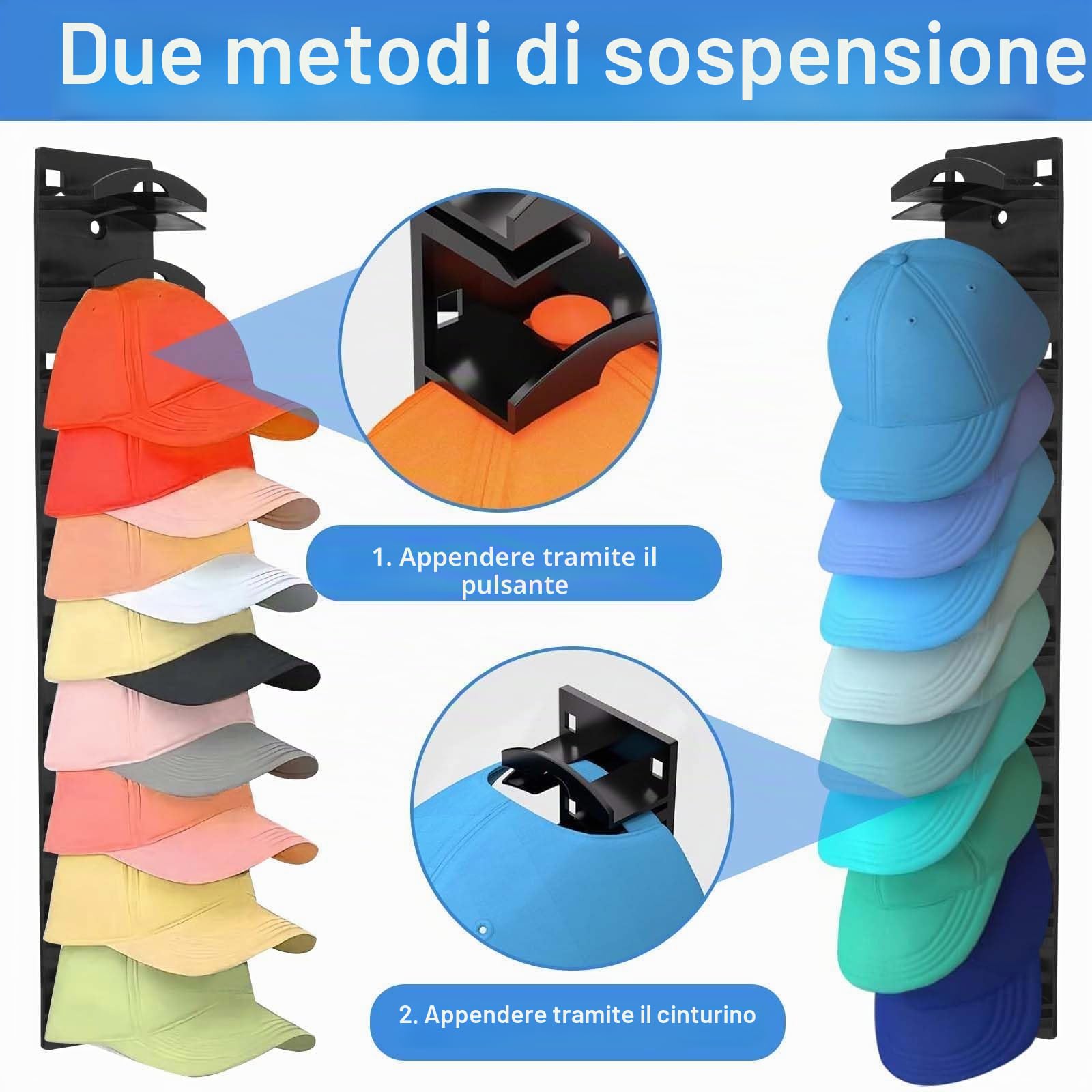 Porta Cappelli da Parete Autoadesivo - Organizer per Cappelli, Cappelliera Autoadesivo, Fino a 20 Cappelli (2 Pezzi) per Porta, Armadio, Camera