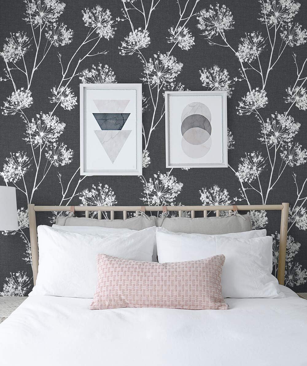 NextWall One O'Clocks Botanical Peel and Stick Wallpaper (Charcoal)