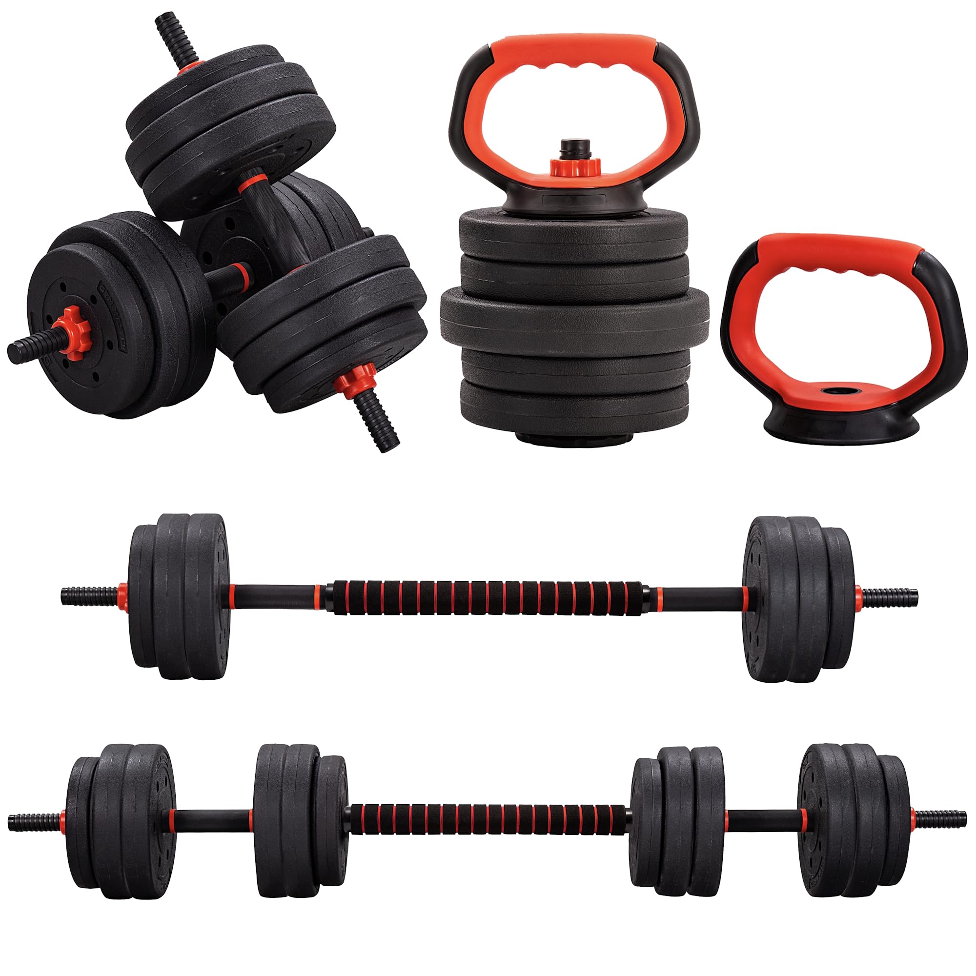 GYM MASTER 6 in 1 Adjustable Dumbbell Barbell Weight Lifting Bar and Kettlebell Four Training Modes Set - 25kg