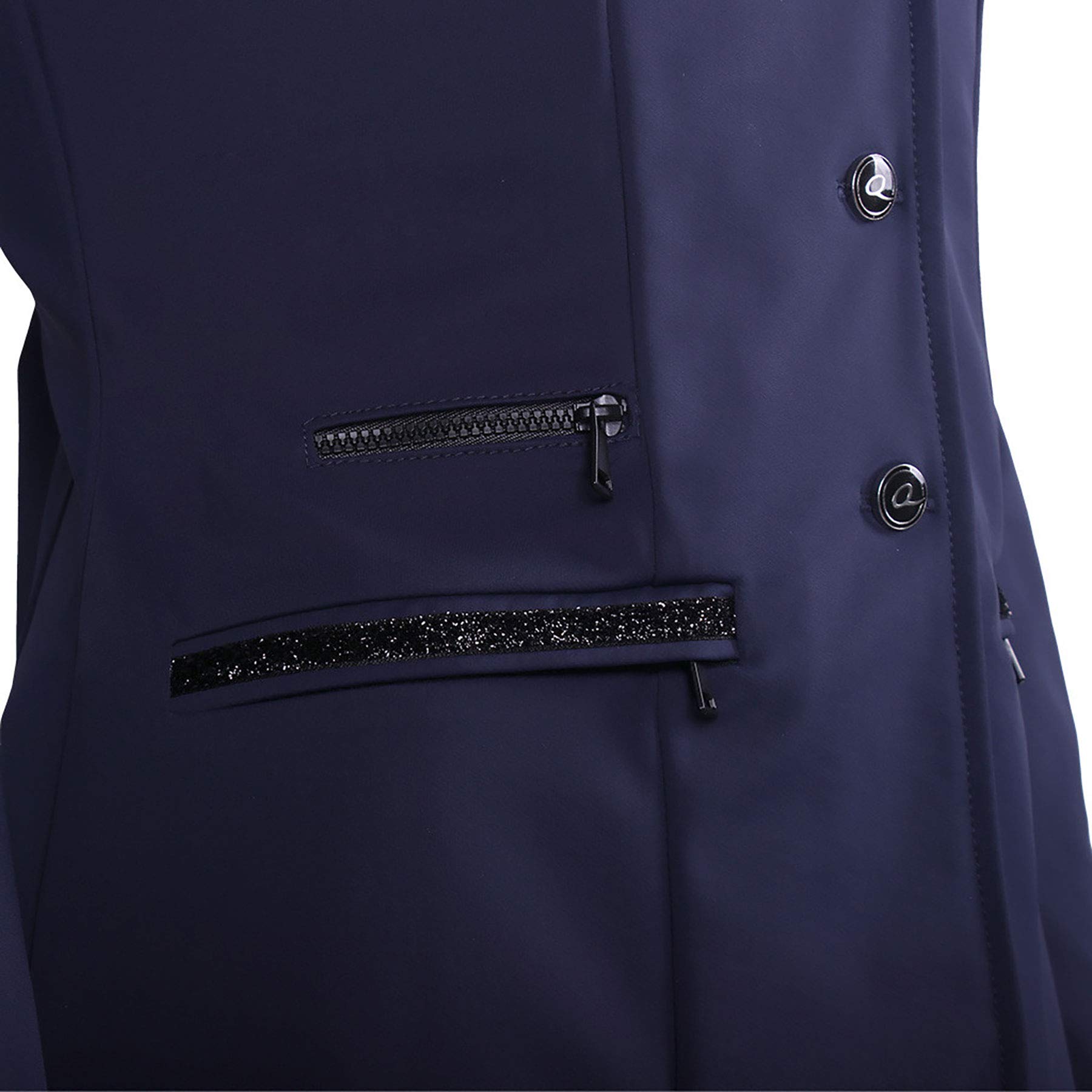 QHP Damen Turniersakko Turnierjacket Juliet Stretchgewebe Glitzerband (38, Blau)