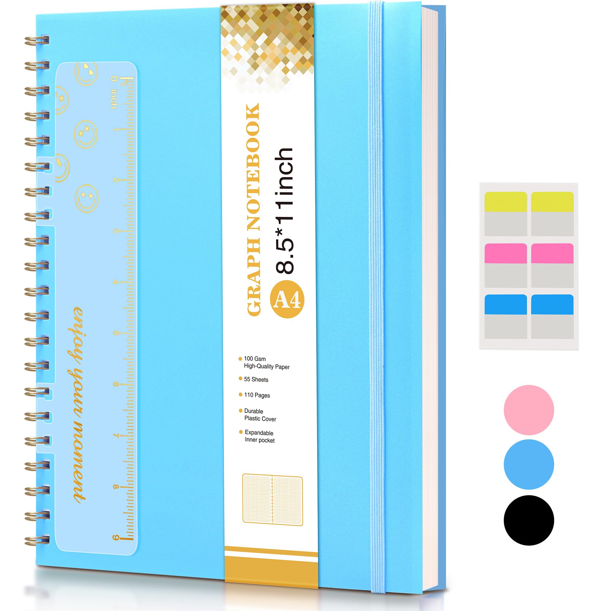 UEBZFOCS Graph Spiral Notebook College Ruled A4 Spiral Bound Journal 8.5” x 11”, Blue