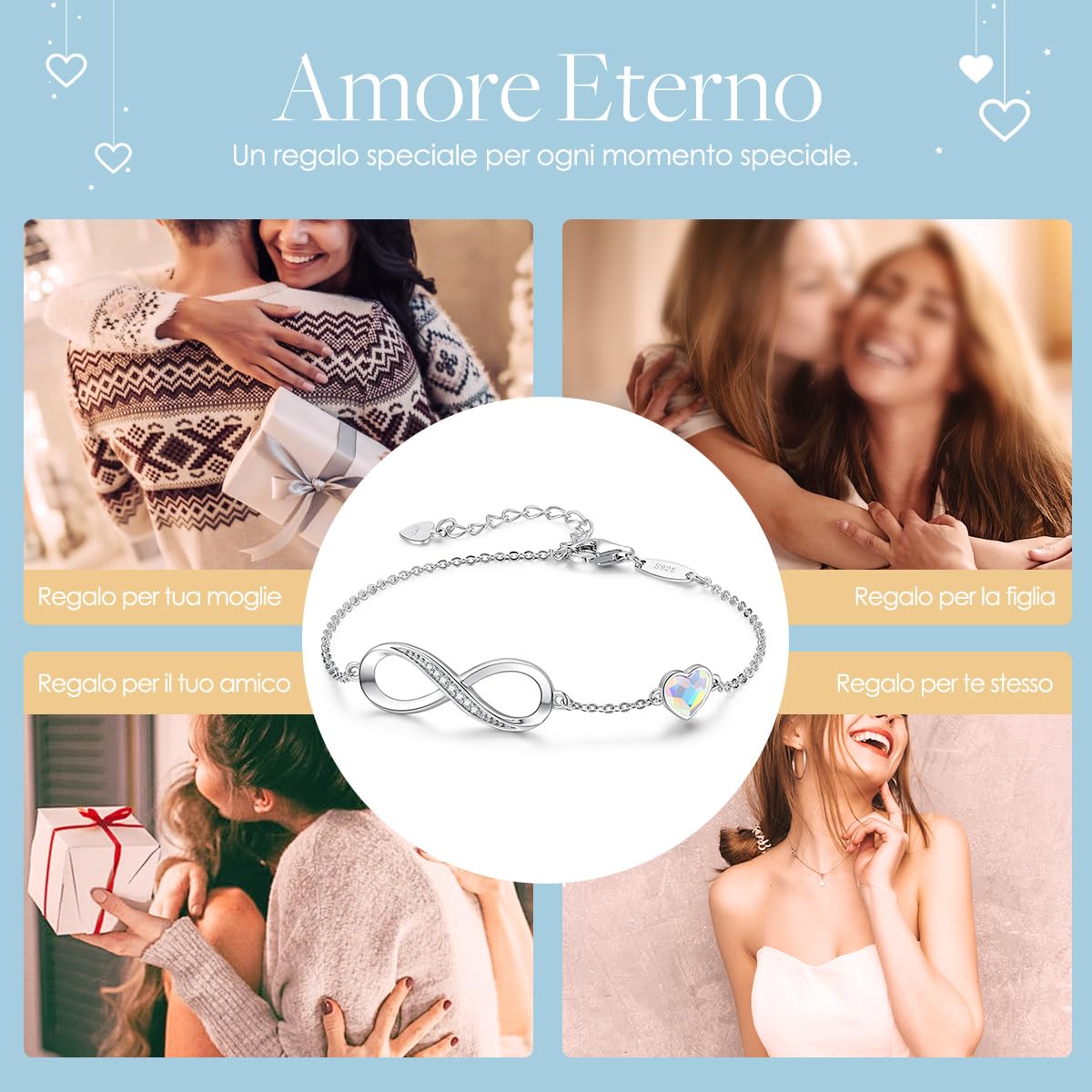 LOUISA SECRET Bracciale Donna Argento 925 or Acciai inossidabili Braccialetto Infinito Bracciali Cuore Gioielli Regalo Natale Compleanno Festa Della Mamma per Moglie Amiche Amica