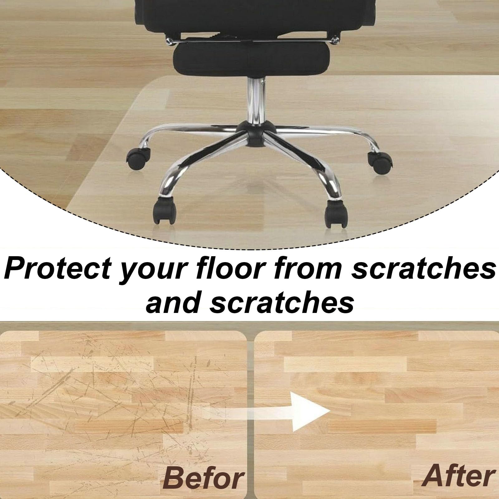 Tapis de protection de sol antidérapant en PVC transparent de 2 mm pour sols durs, résistant aux rayures, idéal pour la maison, le bureau et les études, protège les sols en bois