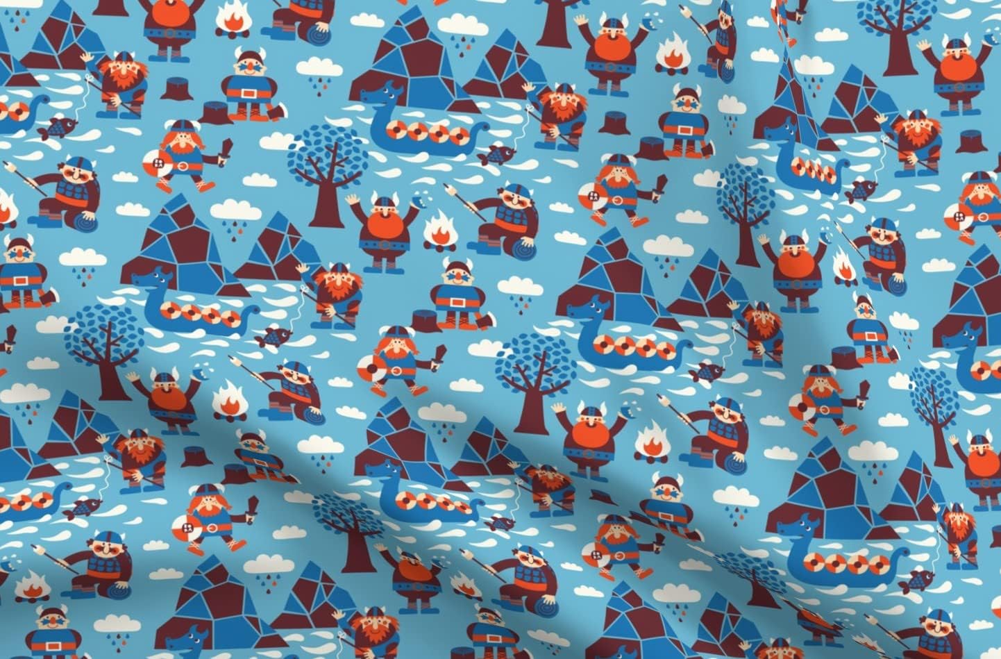 Spoonflower Fabric - Viking Rain Men Fishing Printed on Upholstery Velvet Fabric Fat Quarter - Upholstery Home Decor Bottomweight Apparel