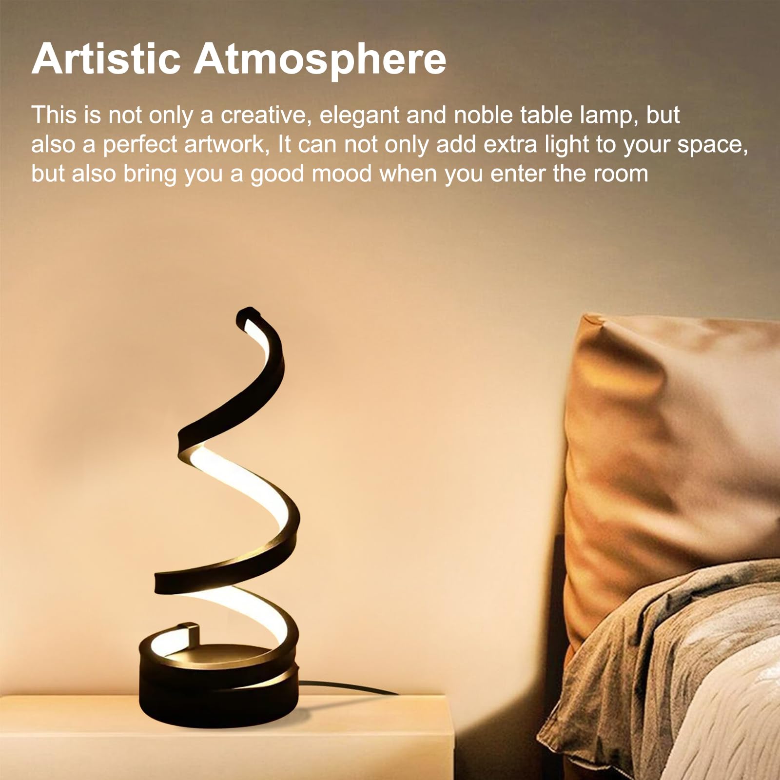 Ruiqas LED Bedside Lamps, Minimalist Style Spiral Desk Light - Image 4
