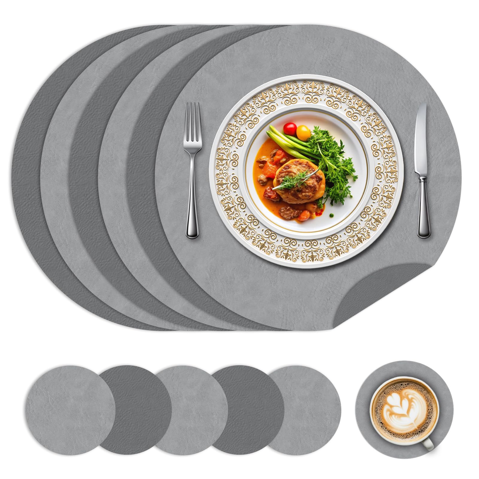 Sets de table ronds et sous-verres imperméables réutilisables double face