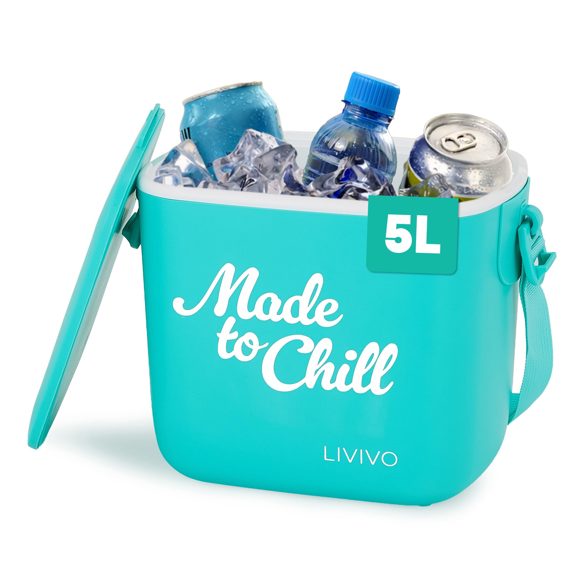 LIVIVO Made to Chill 5L Cool Box – Summer Cooler Box, Small Portable Insulated Ice Box with Strap, Lightweight Hard Cooler for Picnic, Beach, Camping & Travel