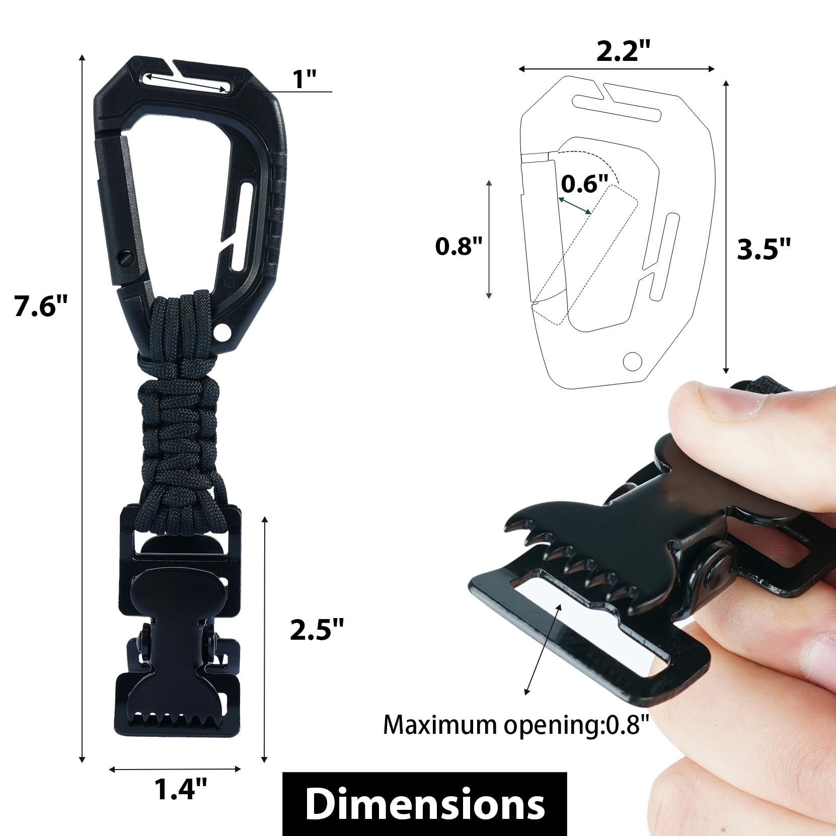 KUNN Glove Clips with Plastic Carabiner and Paracord, Metal Alligator Clips for Tactical Backpack, Work Glove Holders, Black