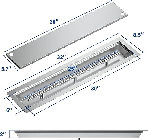 Miniatura 9 de Skyflame Sartén y quemador lineal de acero inoxidable con tapa de quemador, 36 x 6 pulgadas