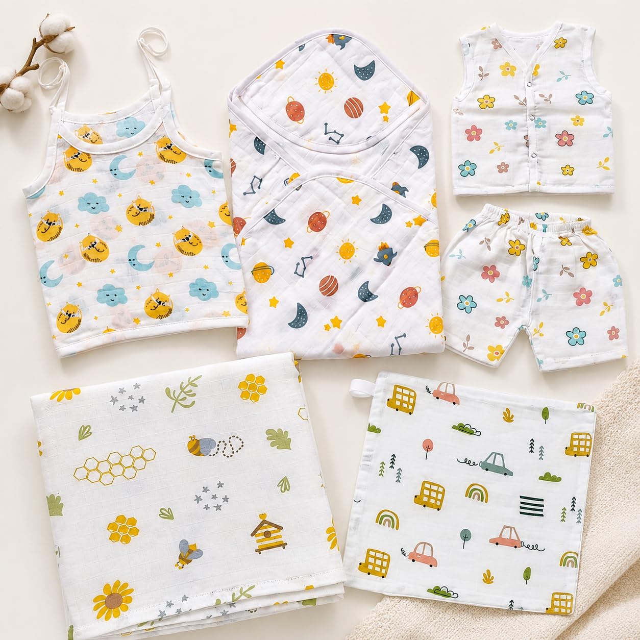 Unisex Muslin Cotton Newborn Gift Set | 5 Pieces | 0–3 Months | Muslin cotton-picture-29