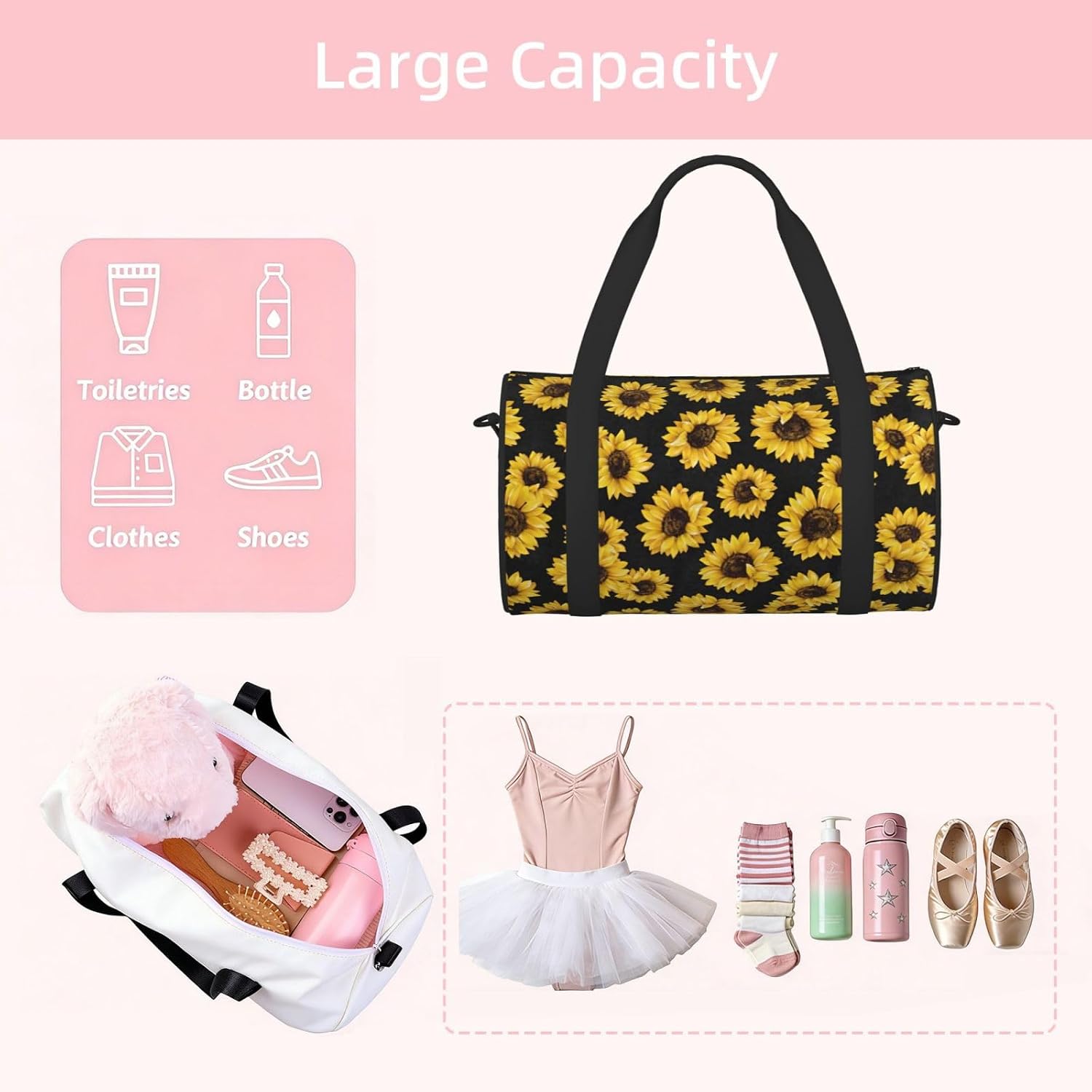 Golden Sunflowers Print Sports Tote Bag Lightweight Water-Resistant Gym Backpack Travel Supplies