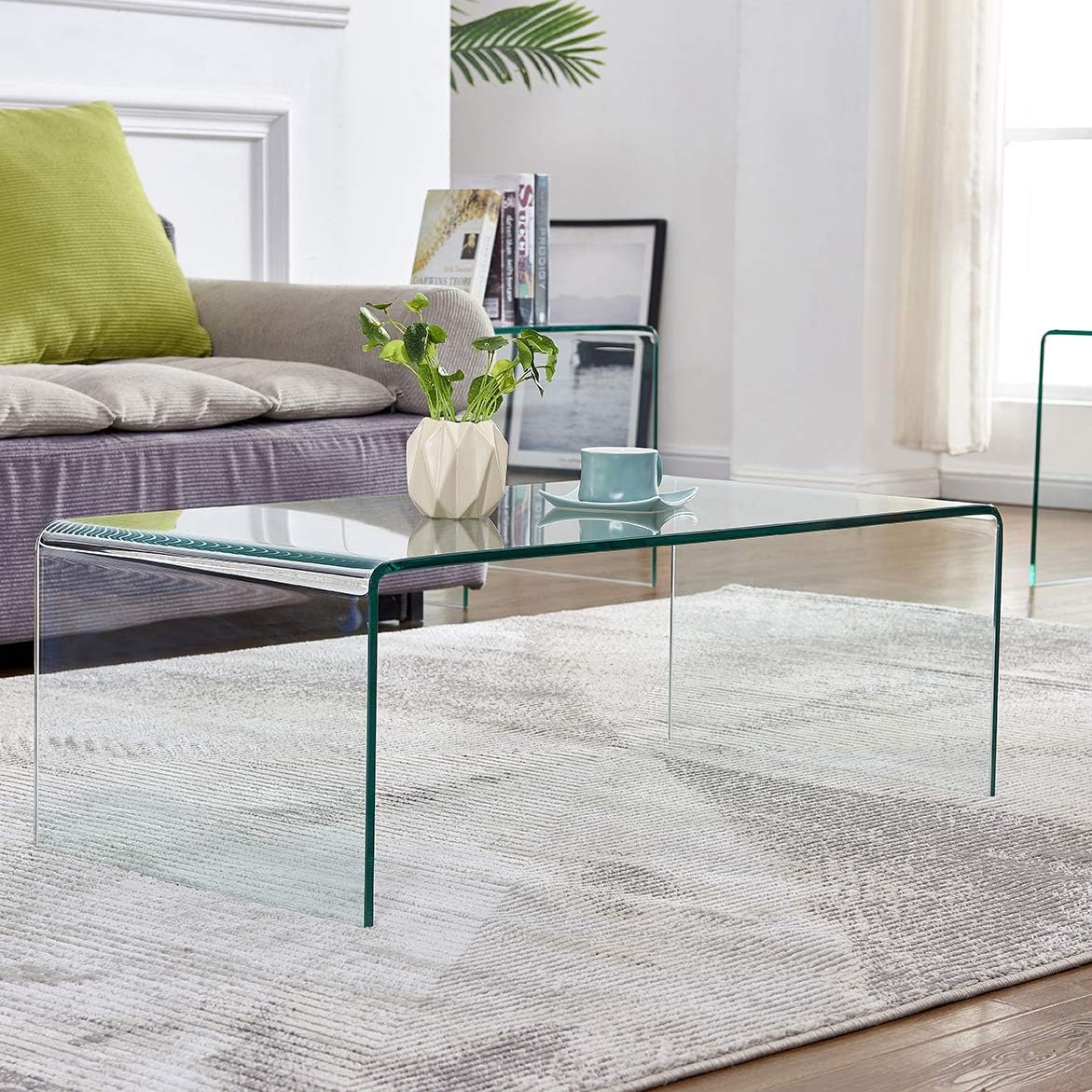 Glass Coffee Table for Living Room Tempered Glass Modern Coffee Table Small Coffee Table (Clear-L)