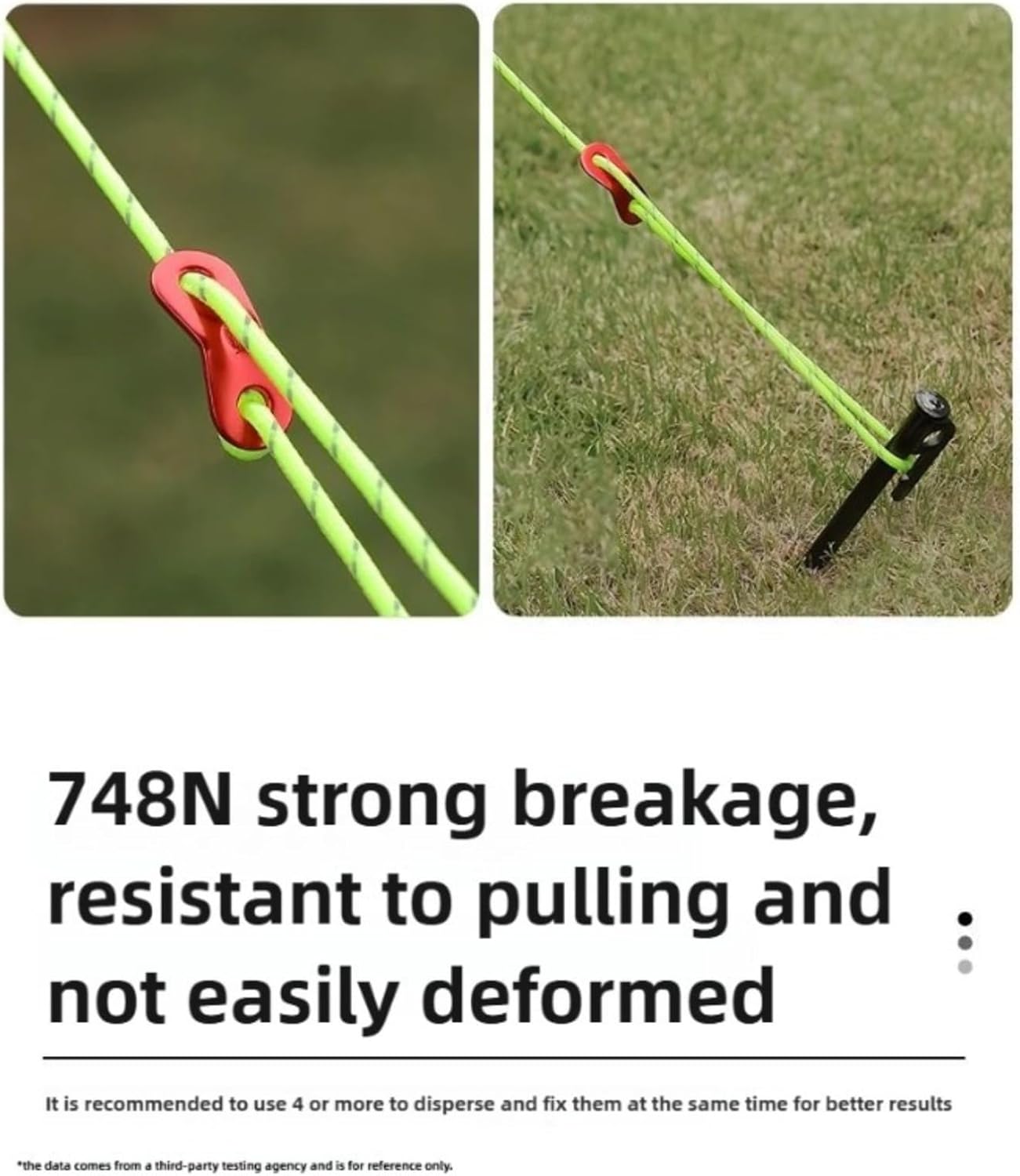 4-Pack Reflective Camping Guy Lines, 5mm High-Vis Tent Ropes with Aluminum Buckles, 13ft Windproof Tarp Cords for Outdoor Shelter (Neon Green)