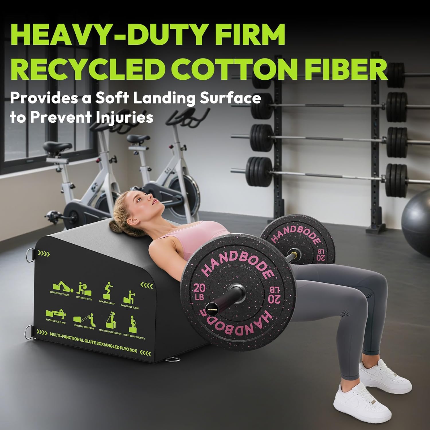 HANDBODE Hip Thrust Bench, Multi-Functional Slip-Free Hip Thrust Machine for Glute Bridge, Box Jump, Push-Ups, Squat, Ab Exercise, Suitable for Home & Gym