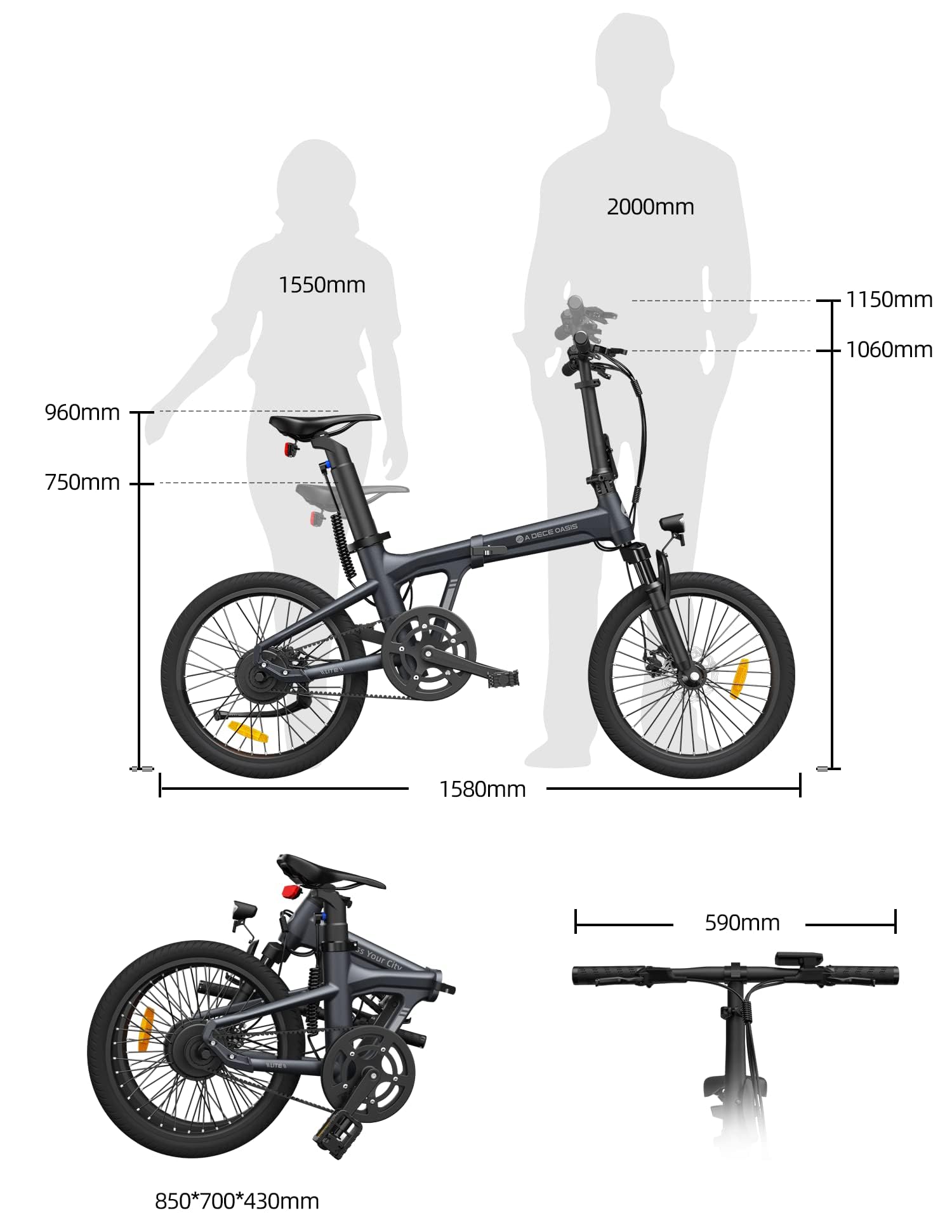 Ado Air20ProV2026 Bicicleta Eléctrica Plegable, Ebike Ultraligera 20'', Motor Automático BaFang, Modo Dual Eco/Sport, NFC y App, 100 km, Batería Extraíble 37V10Ah, con Cesta Delantera(Azul)