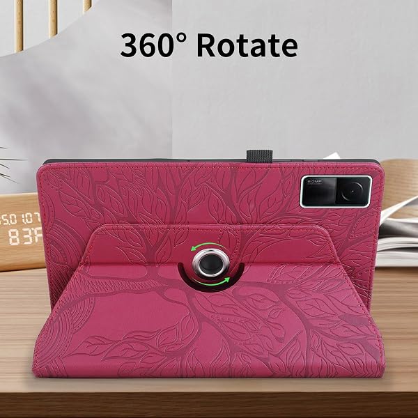 TEDTIKJT Tablette Coque pour Xiaomi Redmi Pad 10.61" 2022 PU Cuir 360°Rotatif Multi-Angle Stand Flip Cover Arbre de Vie Rotating Étui Housse Protection Tablette Cover, Rouge - 3