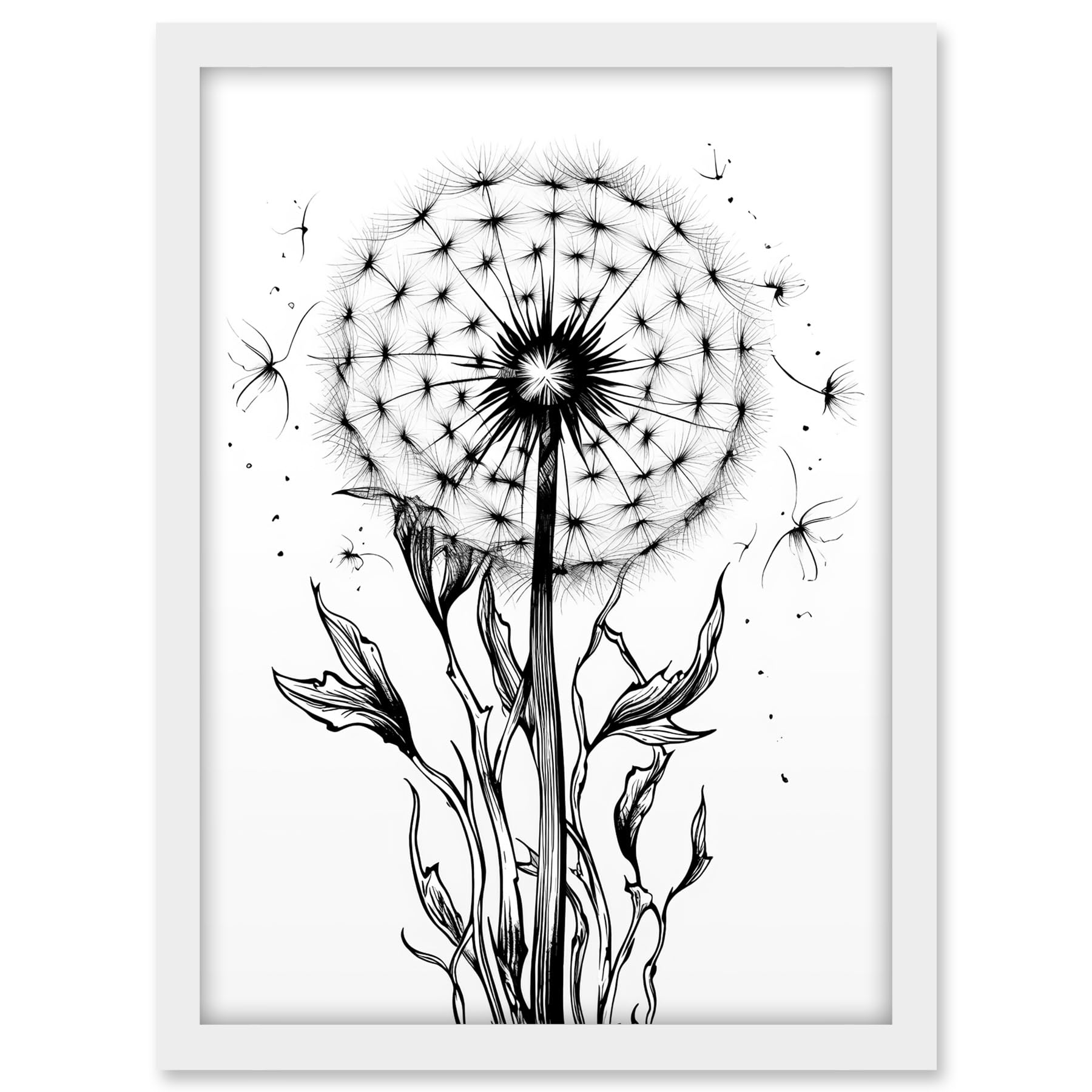 Artery8 Dandelion Flower Seed Black and White Rockabilly Americana 50s Artwork Framed A3 Wall Art Print