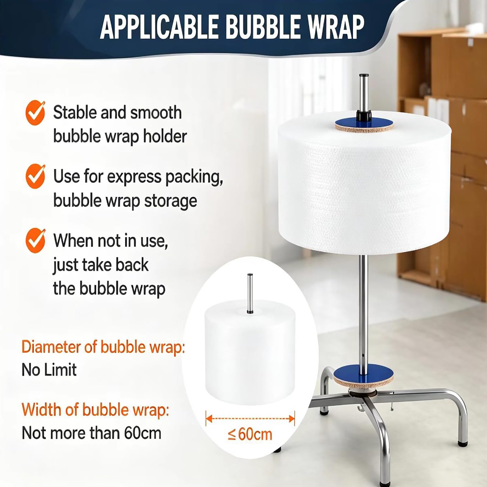 Dispenser per Pluriball Resistente, Design Verticale Salvaspazio | Supporto Manuale per Rotolo di Carta da Imballaggio, Ideale per Magazzini, Imballaggi per E-commerce, Traslochi e Spedizioni
