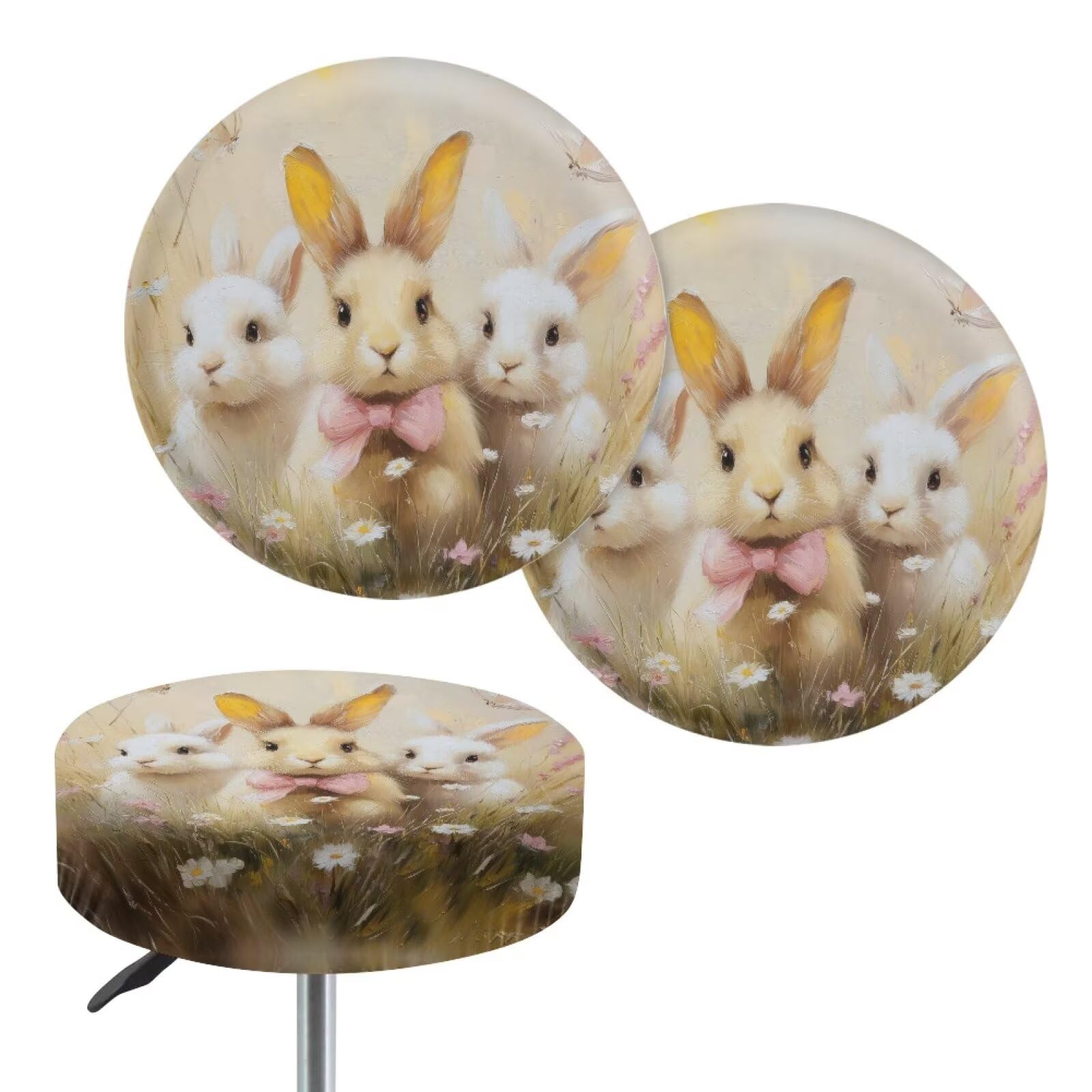 Wanyint Stretch Stool Cover Furniture Protector 13-15 Inch Soft Elastic Irish Bar Stool Cover Washable Slipcovers for Easter Decor, 2 Count, Retro Bunny Floral — image 1