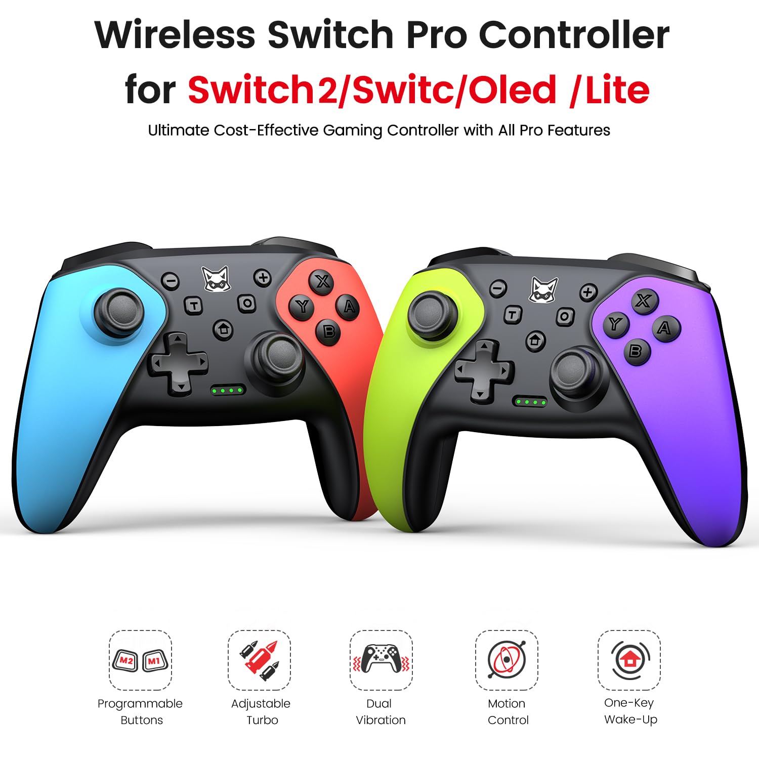[2er-Set] Wireless Switch Pro Controller für Switch 2/1/Lite/OLED/Android/IOS/Windows, Gamepad mit Programmierbar/6-Achsen Gyroskop/Dual Vibration/Turbo, Ergonomisch Gestalteter Präzise Joystick