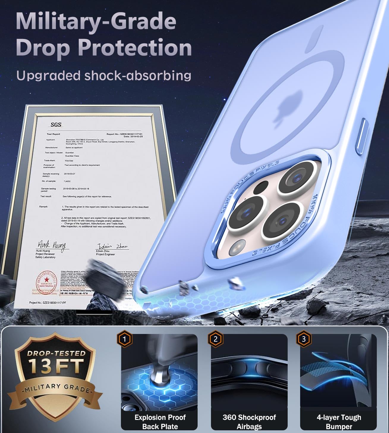 Newfuture Custodia magnetica aggiornata per iPhone 15 Pro Max [compatibile con Magsafe] [protezione di grado mil], custodia sottile traslucida per iPhone 15 Pro Max 6,7 pollici, blu