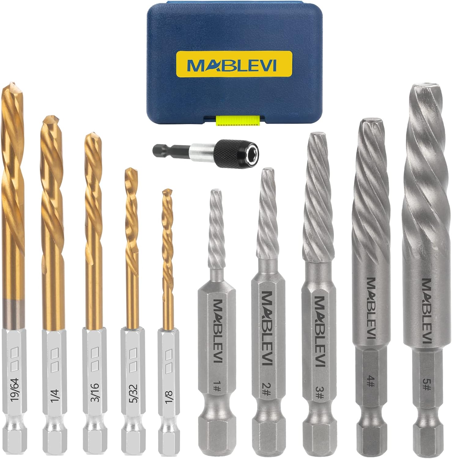 MABLEVI 11 Pieces Screw Extractor Set, Metric Easy Out Bolt Extractor Set, Reverse Drill Bit