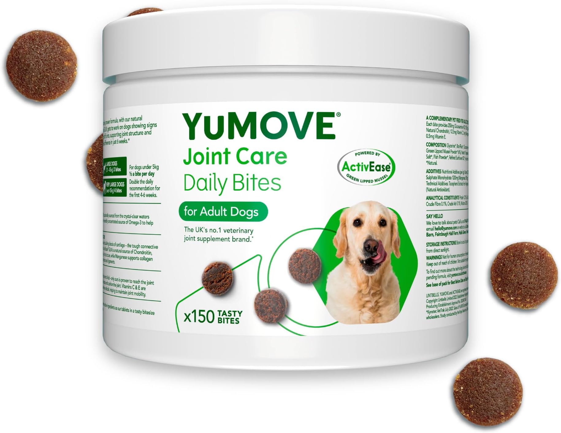 YuMOVE Daily Bites For Adult Dogs | Hip and Joint Supplement for Stiff Dogs Aged 6 To 8 Years | 150 Chews