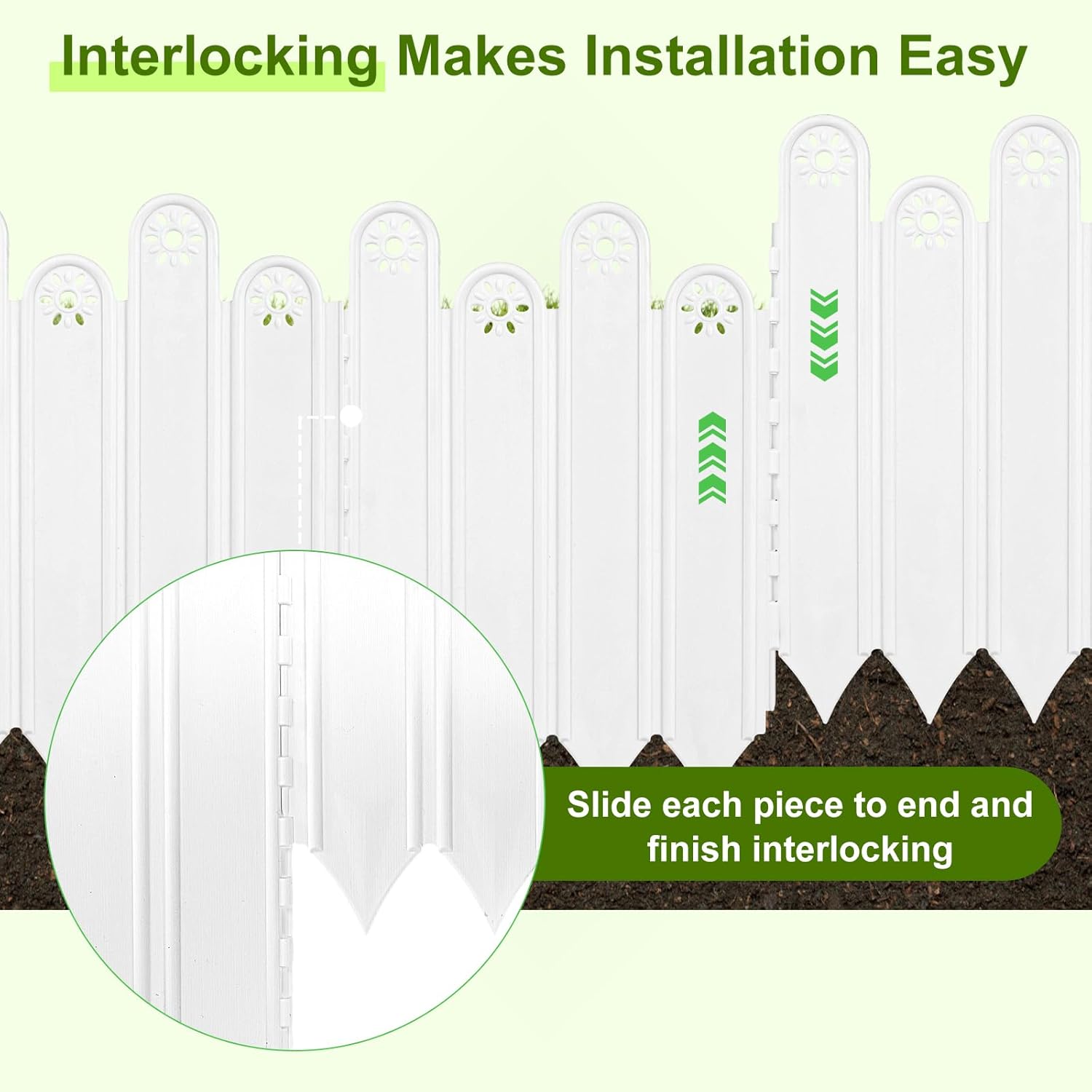 10 Pcs White Garden Edging Borders, 11.8 inch Tall Landscaping Edging, Total 7ft Interlock Decorative Garden Fences, Plastic Edging No Dig Lawn Edges Flower Beds Barriers, for DIY Patio Pathway Garden