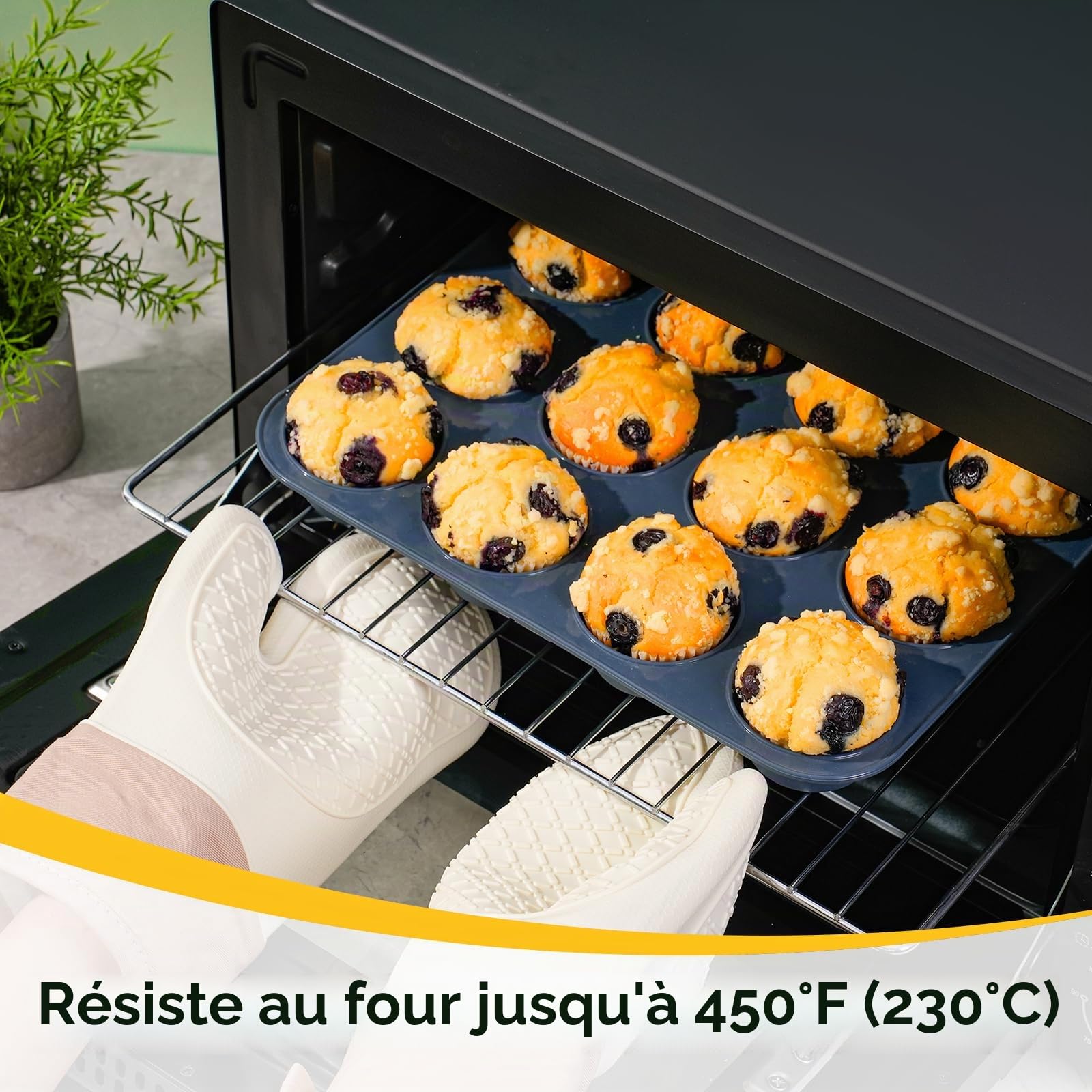 Moule à Muffins en Silicone Anti-adhésif 33 x 25 x 3 cm Gris Plaque Pâtisserie Cupcakes Brownies Pudding