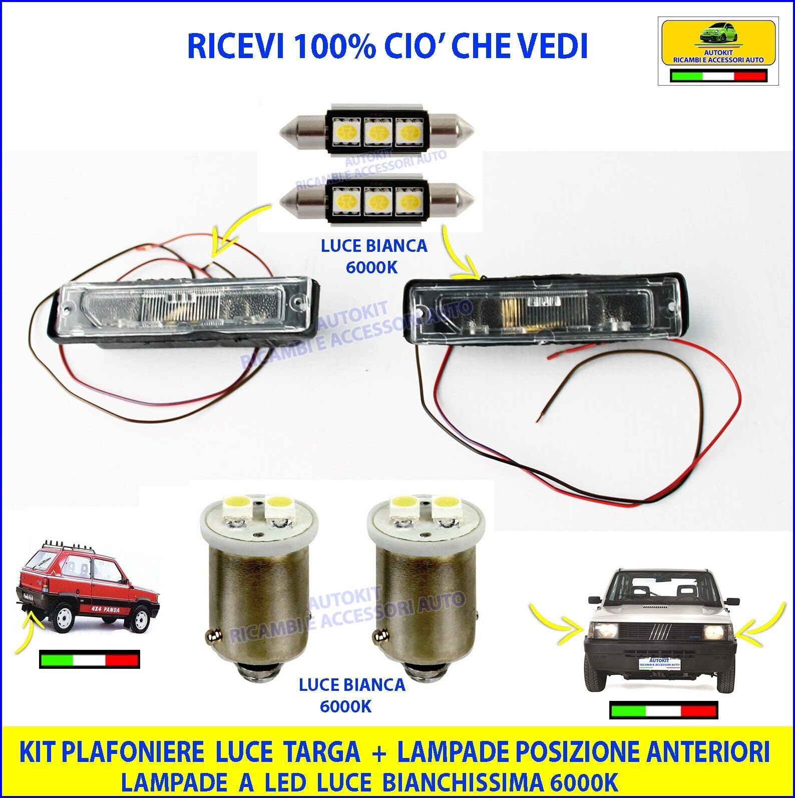 Generico Fanalini Luce Bianca Targa con lampade led 6000K per Vecchia Panda 141 prodotte dal 1986 al 2003 Lampade a LED di Posizione anteriori luce Bianca - 501650 - GE43609-58477