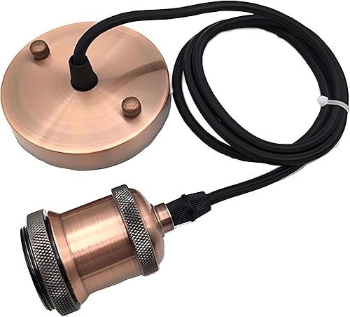 Lámpara colgante vintage estilo industrial retro E27 portalámpara, cable trenzado de 4.9 ft, kit de luz de techo rosa Peadant