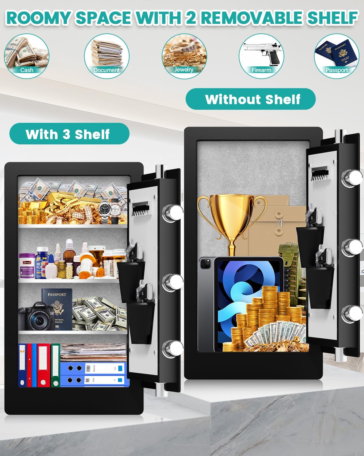 𝟐𝟑.𝟔𝟐"𝐇 Smart Biometric Fireproof Safe, 𝟓.𝟓 𝐂𝐮𝐟𝐭 Large Fingerprint Safe Box with Dual Alert, Mute mode, Security Safes for Home with Gun Pockets Hooks, Valentines Day Gifts for Men Women