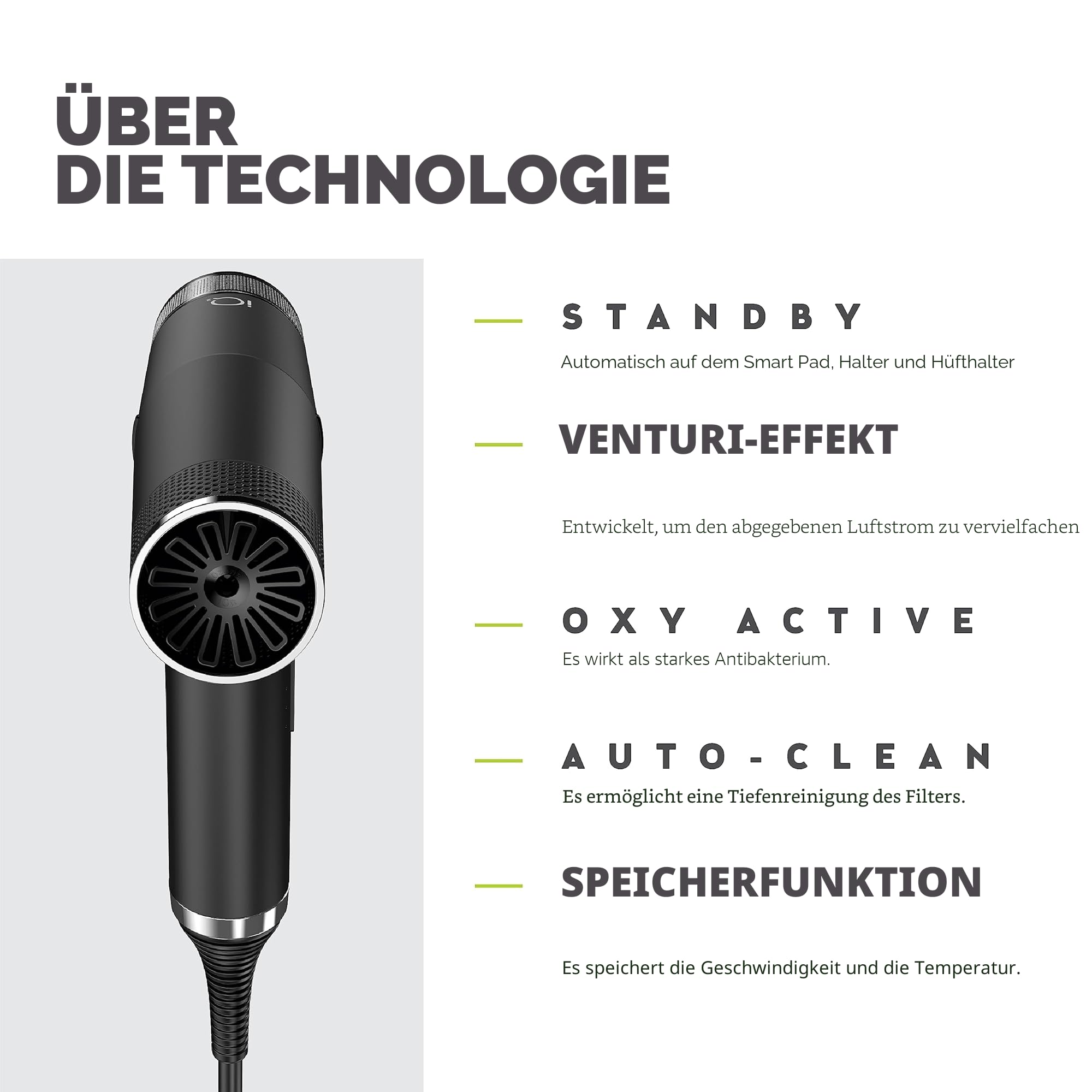 GA.MA Italy Professional, iQ2 Perfect, Ultraleichter Haartrockner mit 110.000 U/min bürstenlosem Motor, Oxy-Active-Technologie und Turbo-Funktion, 1600 W Leistung, Schwarz