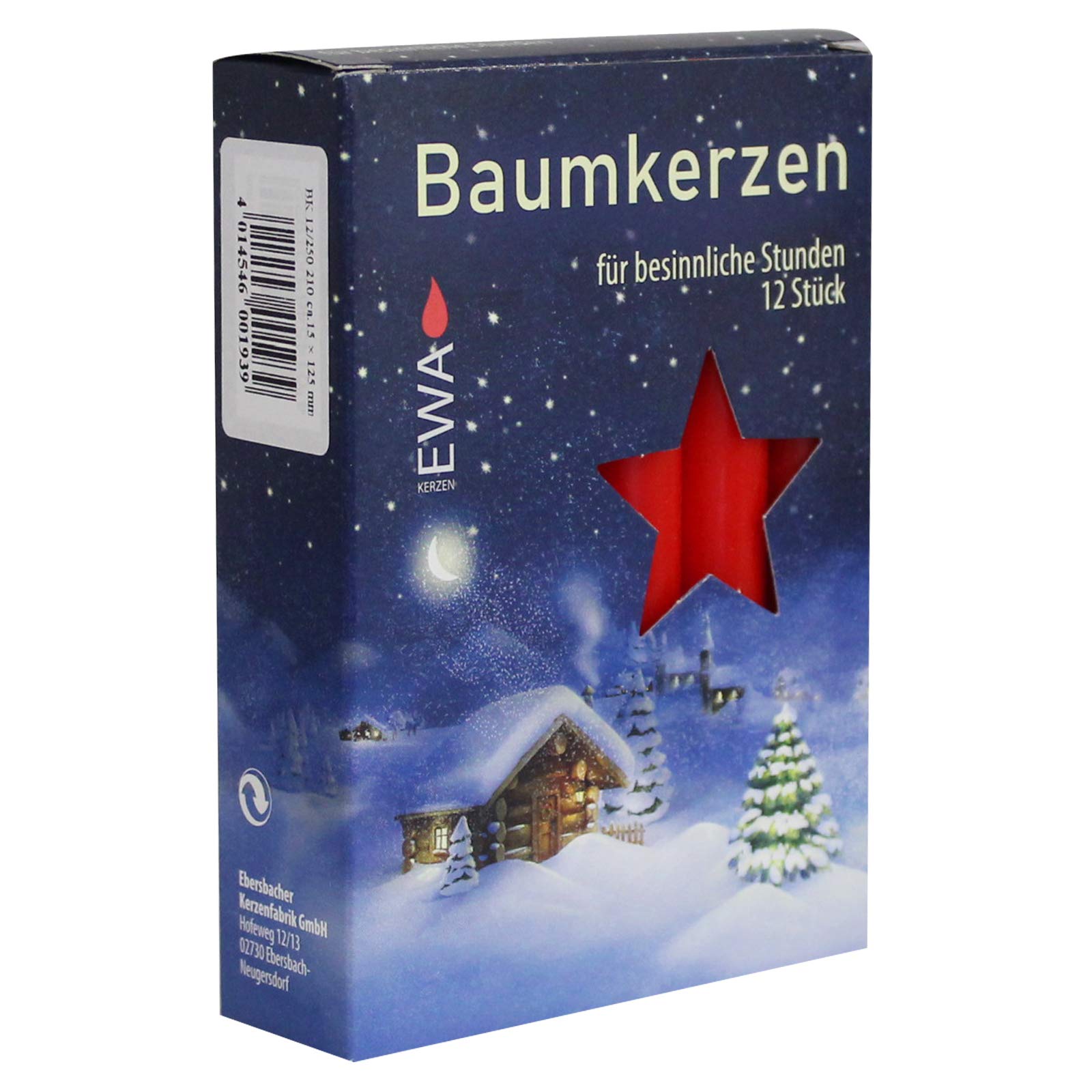 16er Pack Baumkerzen rot ca. 15 x 125 mm (16 x 12 Stück) Weihnachtskerzen, Christbaumkerzen, Pyramidenkerzen